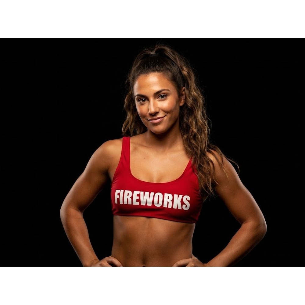 Beachwear Fireworks Bikini Top Womens M Red Excellent Lace Up Back Graphic
